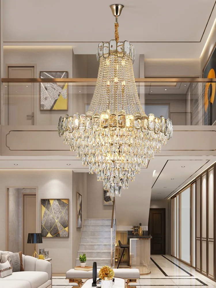 

Light Luxury Duplex Building Crystal Chandelier Post-Modern Villa Building Middle Building Duplex Building Spiral Staircase Lamp