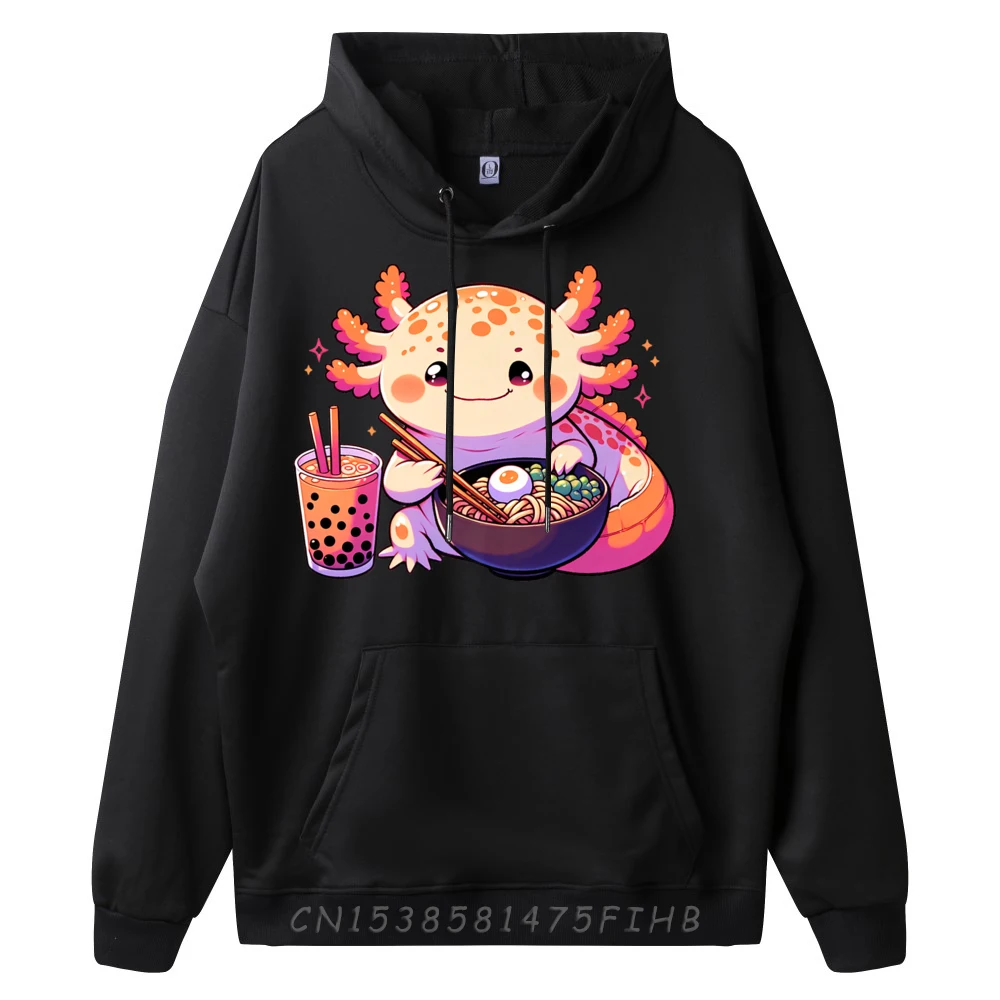 Kawaii Axolotl Eating Ramen Drinking Boba Tea Premium Teeshirt Polyester Fiber ComforSweatshirts Normal