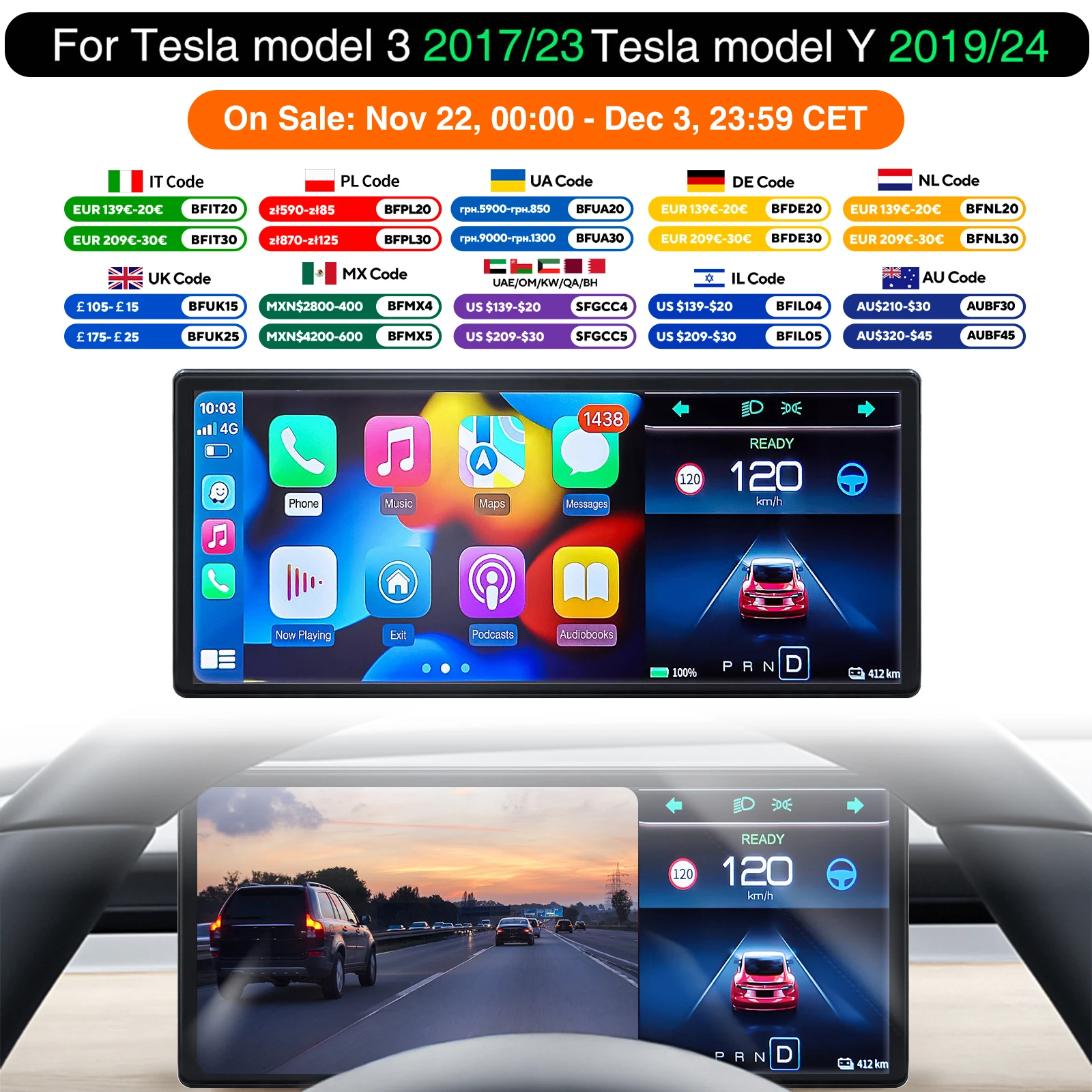 Model Y Front Display Carplay Speedometer Head Up High Dashboard Driver Screen Camera HUD for Tesla Model 3 Instrument Cluster