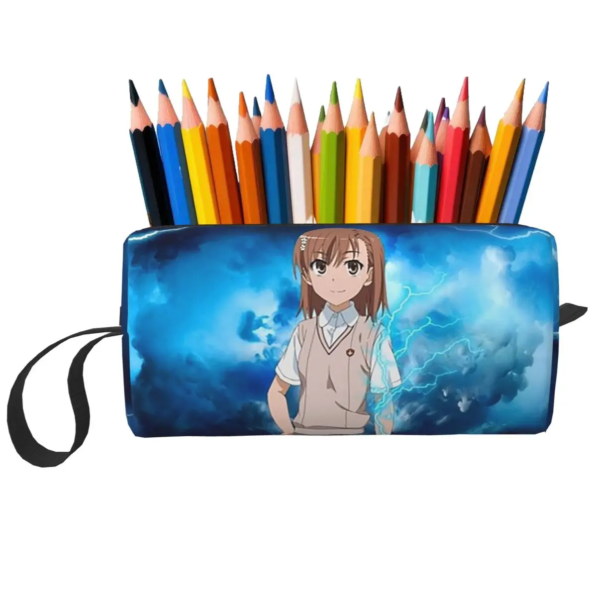 A Certain Magical Index Anime Misaka Mikoto Pencil Case for Kid Pen Box Pencil Bag Stationery Supplies Travel Women Cosmetic Bag