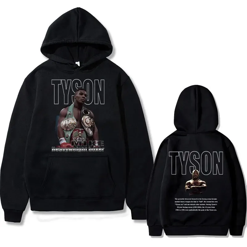 Boxing King Mike Tyson Double Sided Print Hoodie Men Women Casual Vintage Sweatshirt Oversize Male Hoodies Men\'s Cool Streetwear