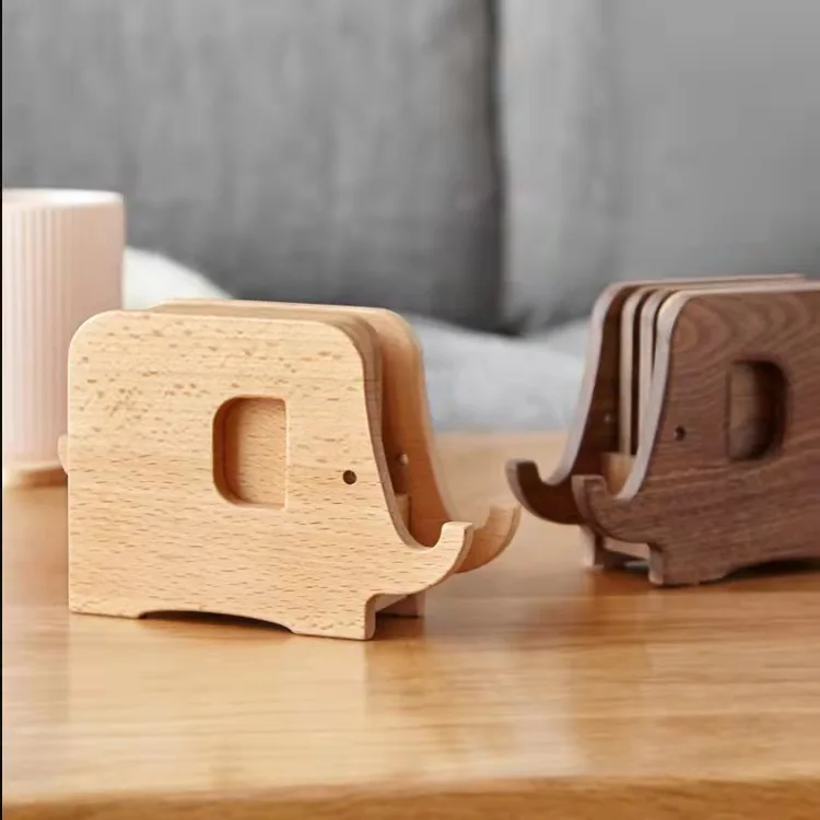

4PC Elephant Solid Wood Glass Mat Nordic Wood Tabletop Practical Thermal Insulation Mat Kitchen Plate Tea Mat