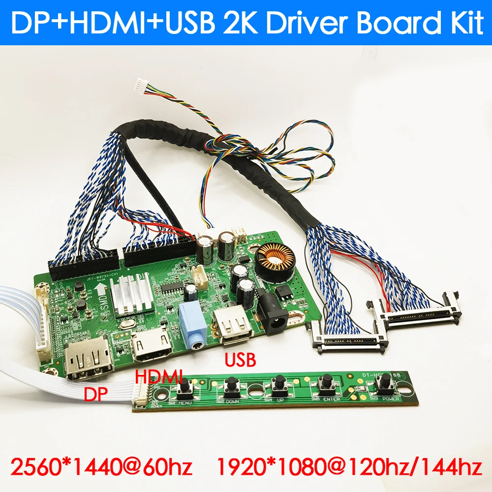 

For 2K Display 2560x1440 60hz 1920x1080 120hz 144hz Quad-HD Monitor Motherboard Driver Board Kit DP+HDMI+USB 4ch 10bit 92p