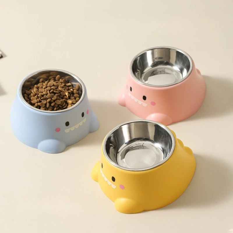

Cartoon Dinosaur 15° Tilted Pet Bowl: Elevated Stainless Steel Dish with Neck Support - Fun & Cute Feeder for Cats & Puppy