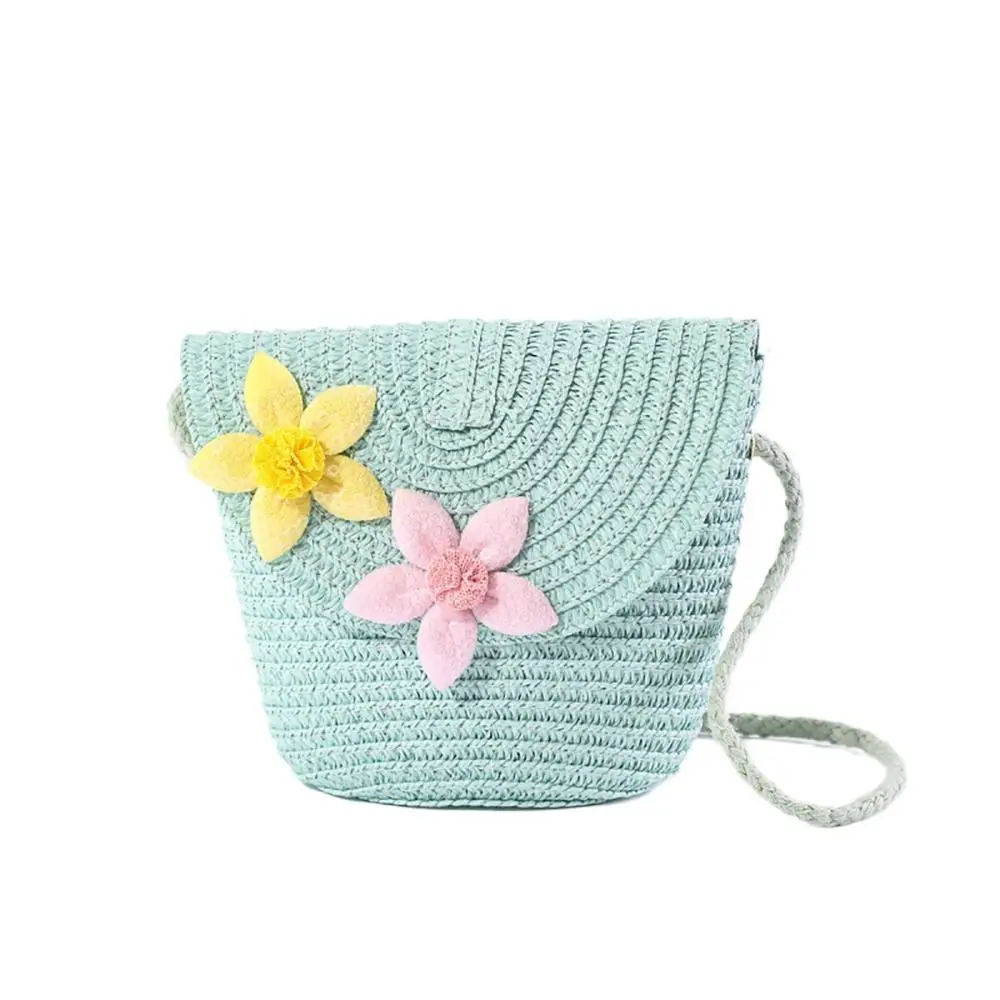 Bolso de playa informal de paja para niños, bolsa de hombro bonita de paja, bolsa de mensajero con patrón de corazón, regalos de cumpleaños