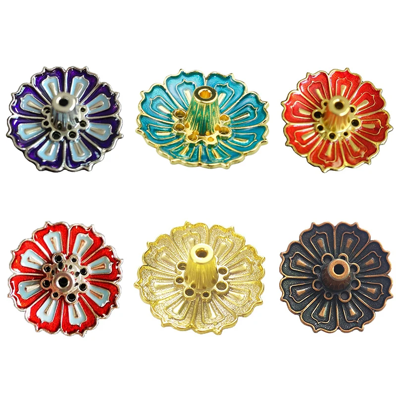 1 Pcs 9-Hole Alloy Incense Holder Mini Lotus Flower Incense Sticks Burner Cones Censer Teahouse Home Decoration Accessories