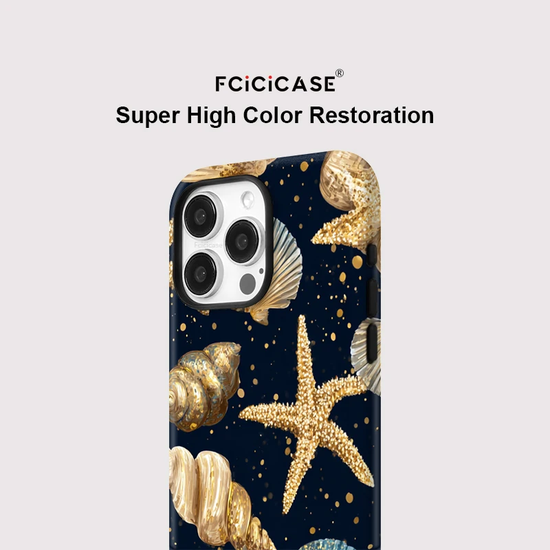 Fcicicase ل MagSafe شحن لاسلكي جراب هاتف آيفون 16 15 زائد 14 13 برو ماكس 12 11 محارة قذيفة نجم البحر نمط غطاء #4