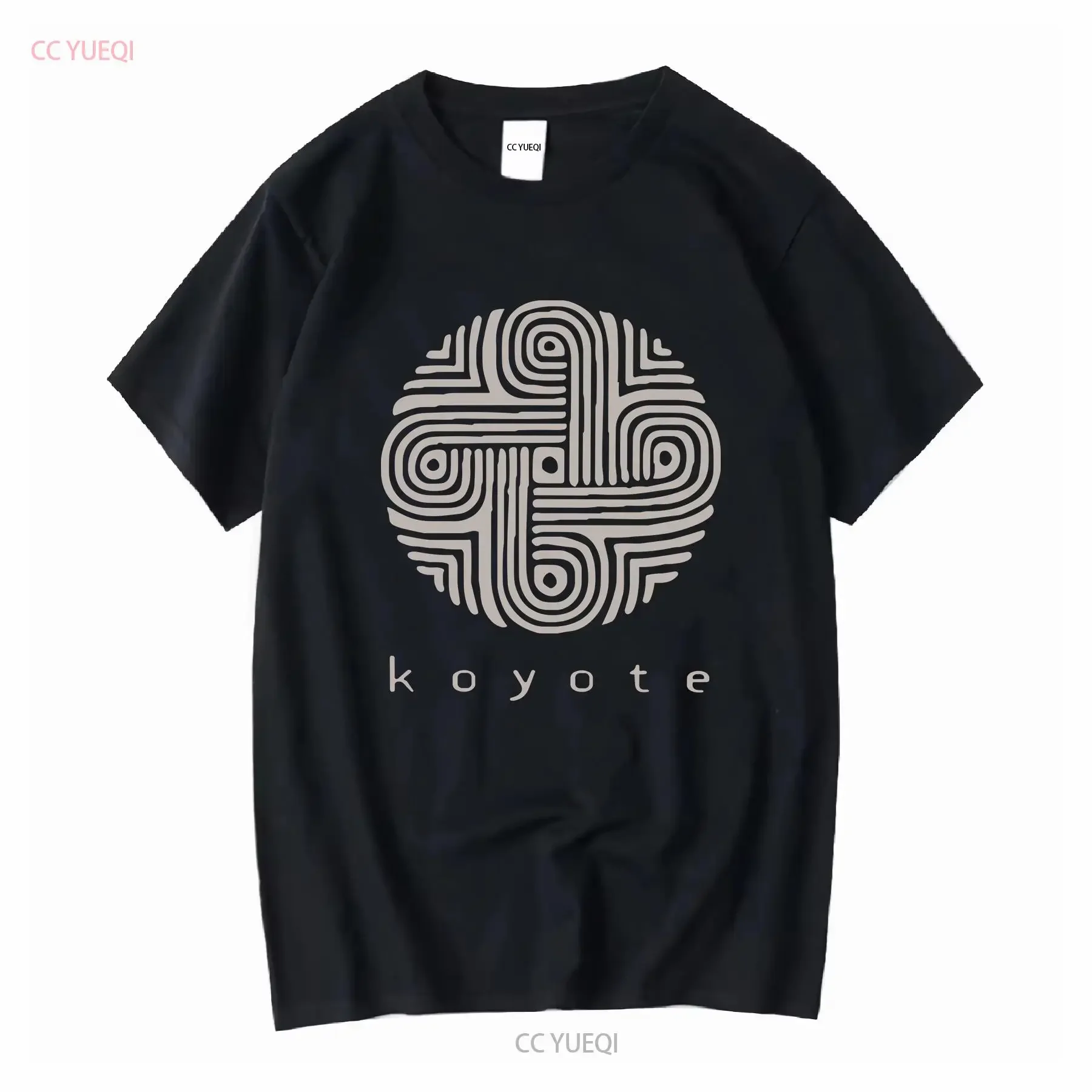 Mens Black T Shirt Cotton Koyote Records Goa Psychedelic Trance Ambient Music vintage Washed Casual Breathable Slightly