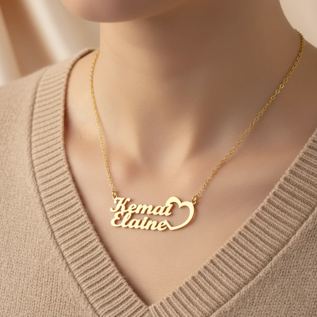 

Customized 2 Names Nameplate Necklace Personalized Letters Pendant Couple Chain Stainless Steel 18K Gold Plated Jewelry Gift