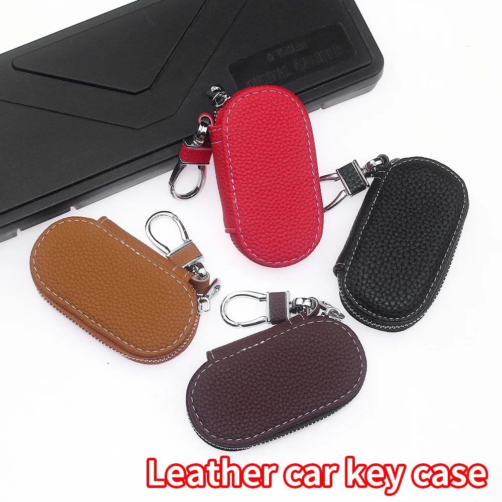 

Leather Car Key Case Key Protector Smart Key Chain Coin Keyring Wallet Zipper Retro Bag Auto Remote Key Customizable patterns