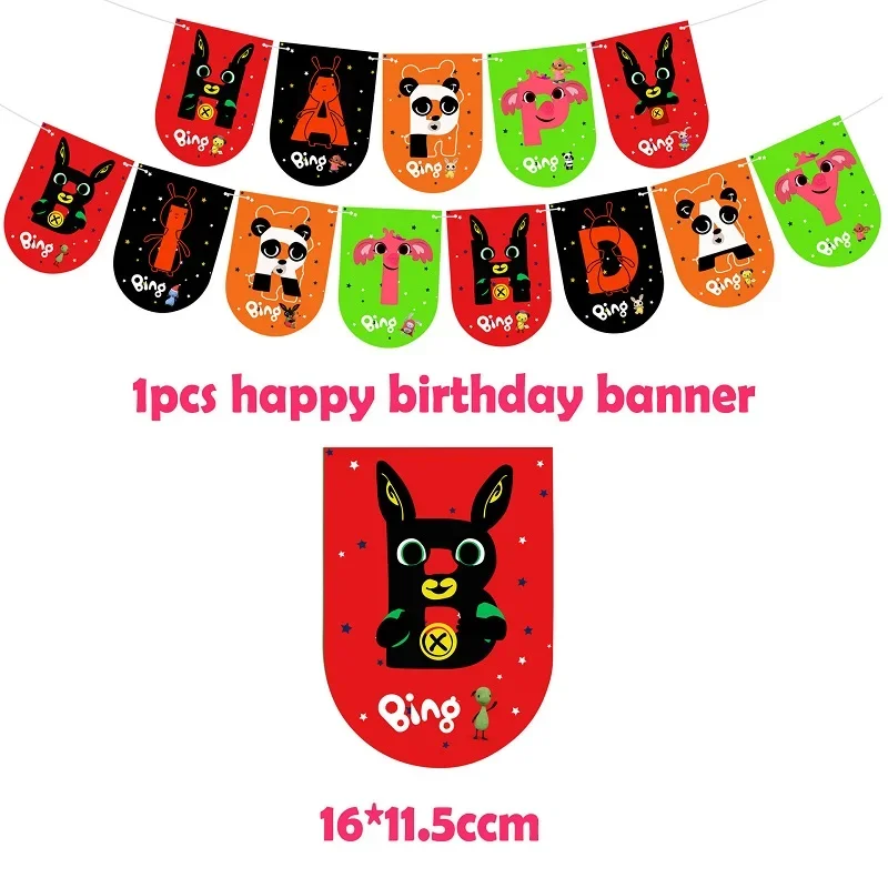 Cartoon Rabbits Balloons Red Black Bings Toys Happy Birthday Banner Cake Topper Kids Toy Birthday Party Decoration Supplies