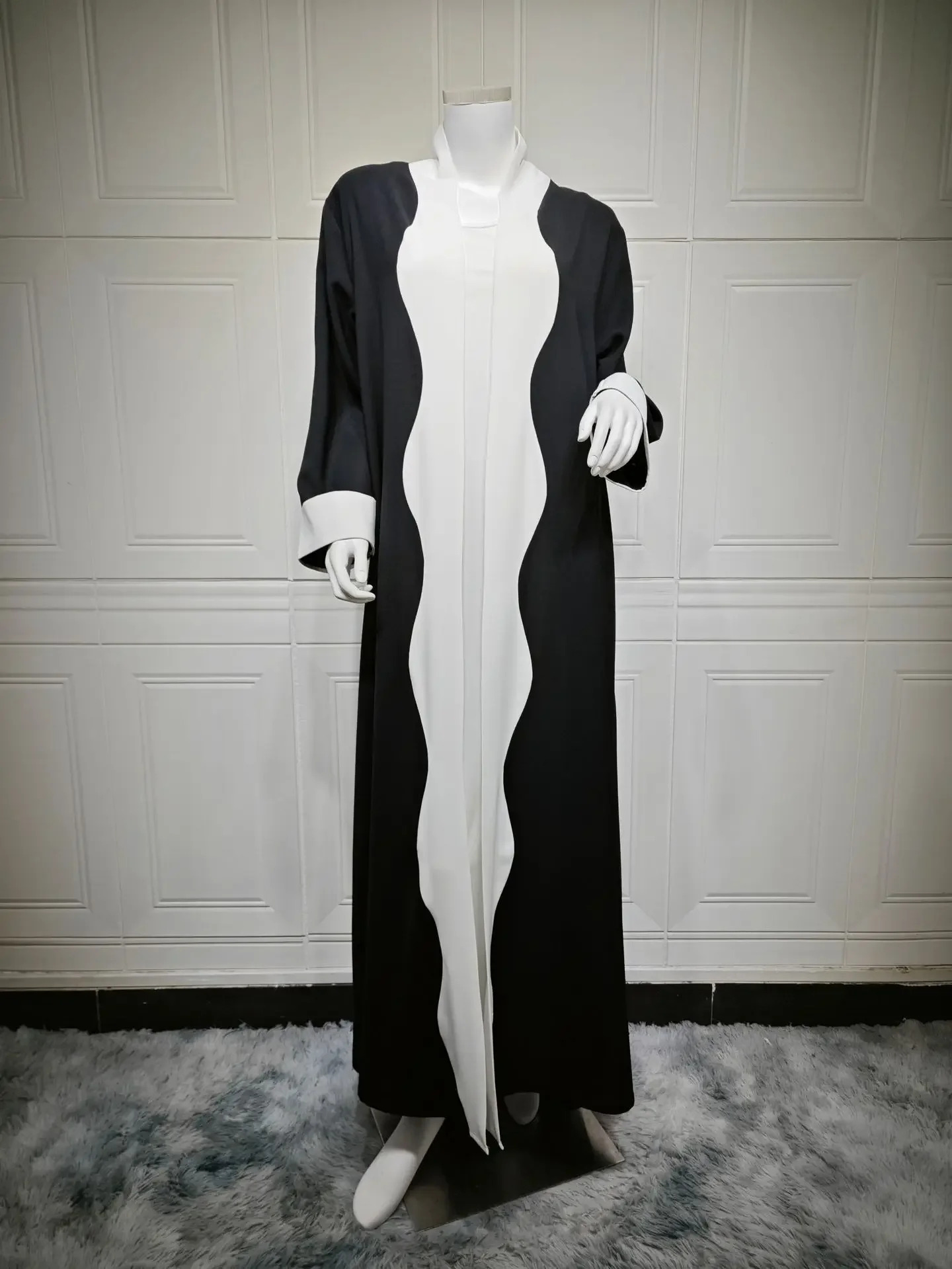 Black White Fashion Women's Clothing Muslim Women Arab Dubai Cardigan Robe Middle Eastern ABaya Dress