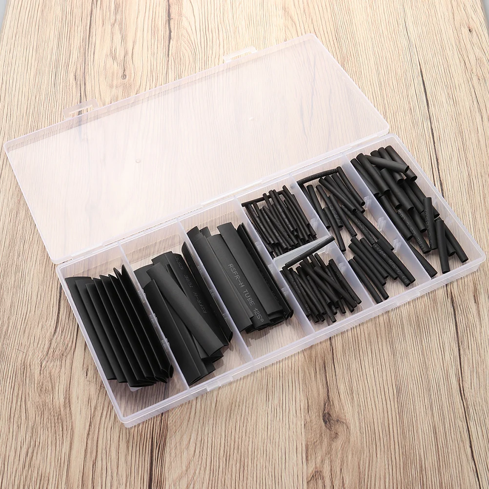 

127pcs Black Heat Shrink Tubing Kit 4 Boxes Polyolefin Pe Insulation Sleeve For Electrical Wire Cable Protection Flame Retardant