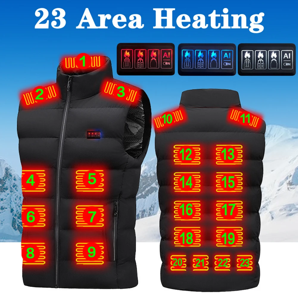 

Unisex Electric Heated Vest Lightweight 23 Heating Zone Jacket Thermal Body Warmer USB Charging Gilet for Outdoor Camping Hiking