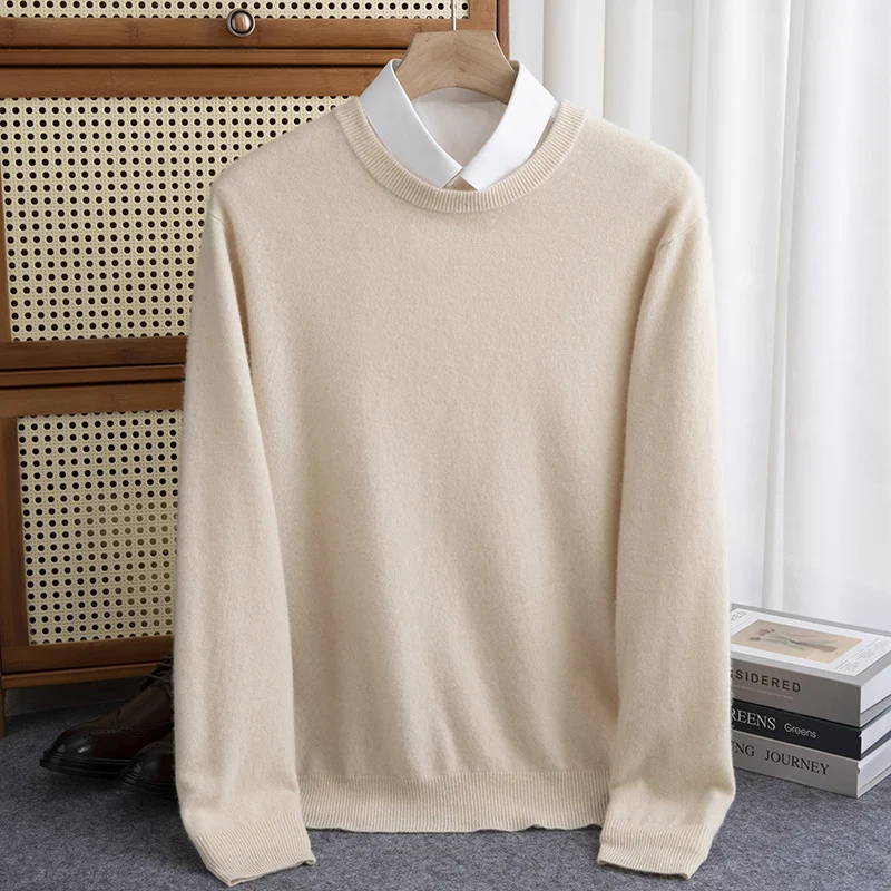 New 100% Pure Wool Sweater Men\'s Autumn Winter O-Neck Pullovers Business Casual Base Shirt Knit High-Grade Warm Male Jumper