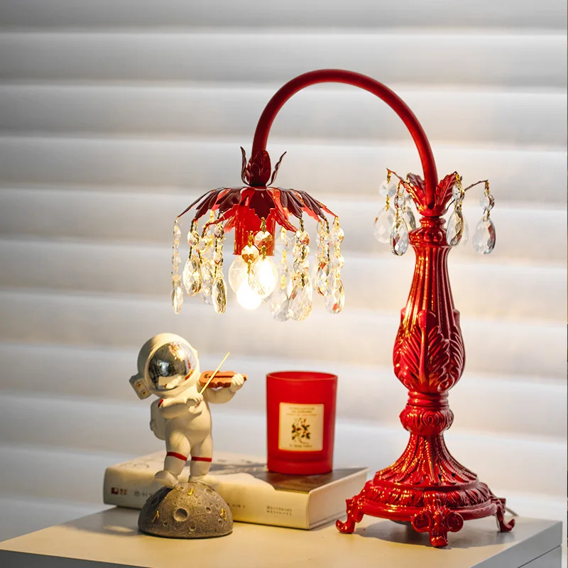 

Роскошный свадебный подарок, красная хрустальная настольная лампа, прикроватная лампа для свадебной комнаты, французская красная настольная лампа