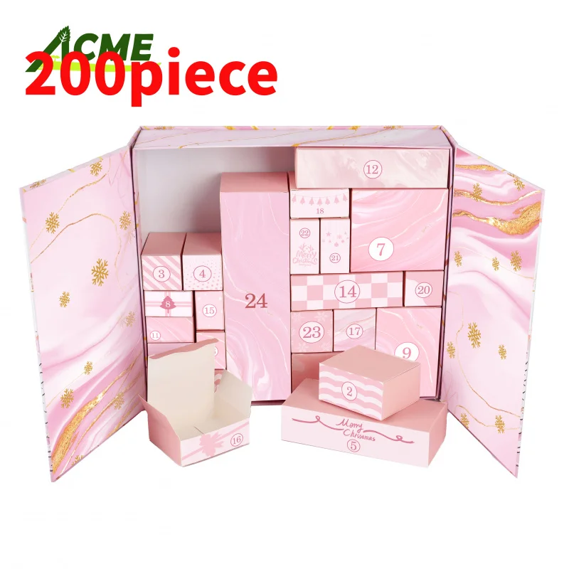 20 0piece.Custom.2025 Custom Printed Magnetic Closure Packaging Pink Foldable Countdown Advent Calendar Box