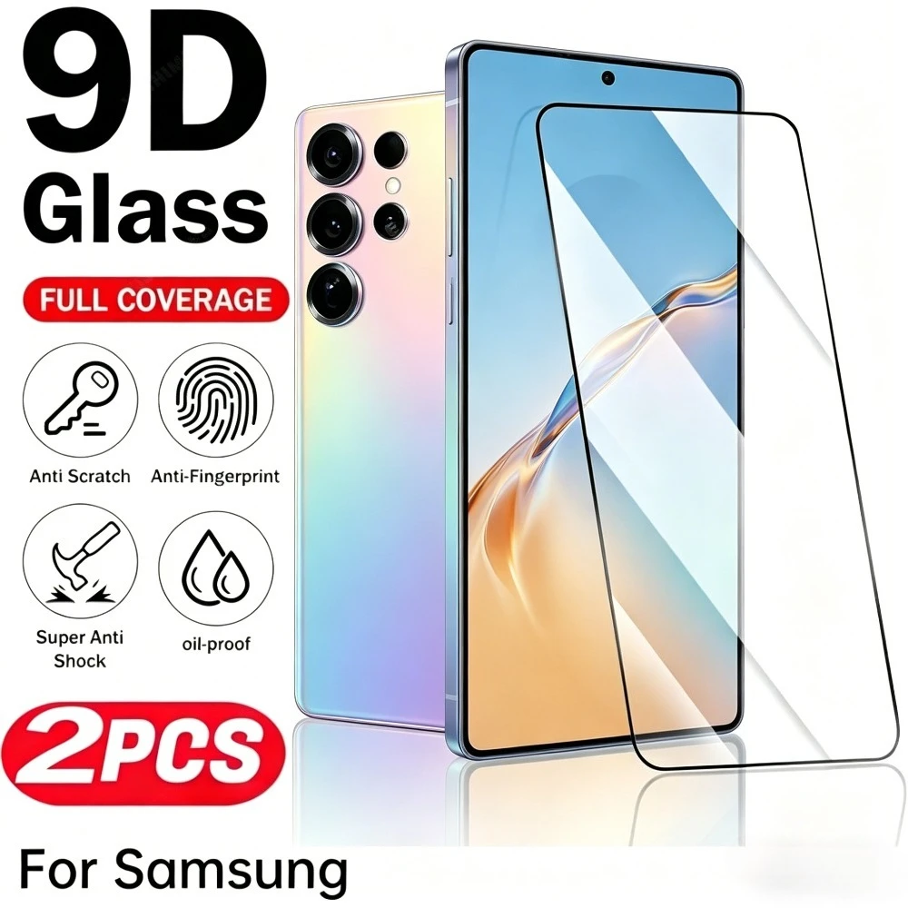 2Pcs Full Cover Screen Protector for Samsung Galaxy S26 S25 S24 S23 Ultra S22 S21 S20 Plus S24 S25 FE 9H Hardness Tempered Glass