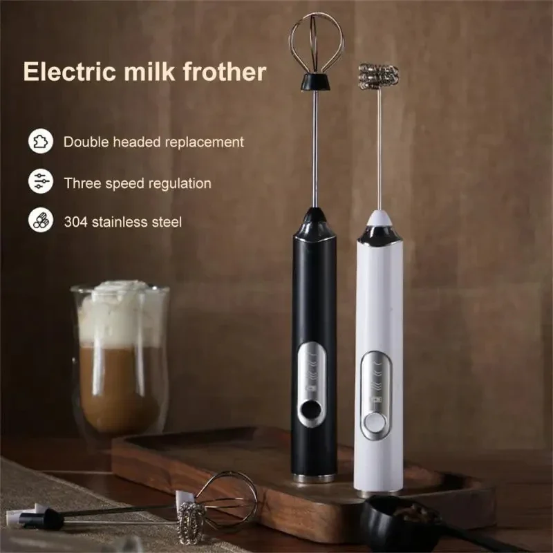 Handlicher 3-Gang Kabelloser Elektrischer Milchaufschäumer USB-Aufladbar Mini Tragbarer Eierschneebesen Doppelter Mischkopf Kaffee Latte Schaumerzeuger