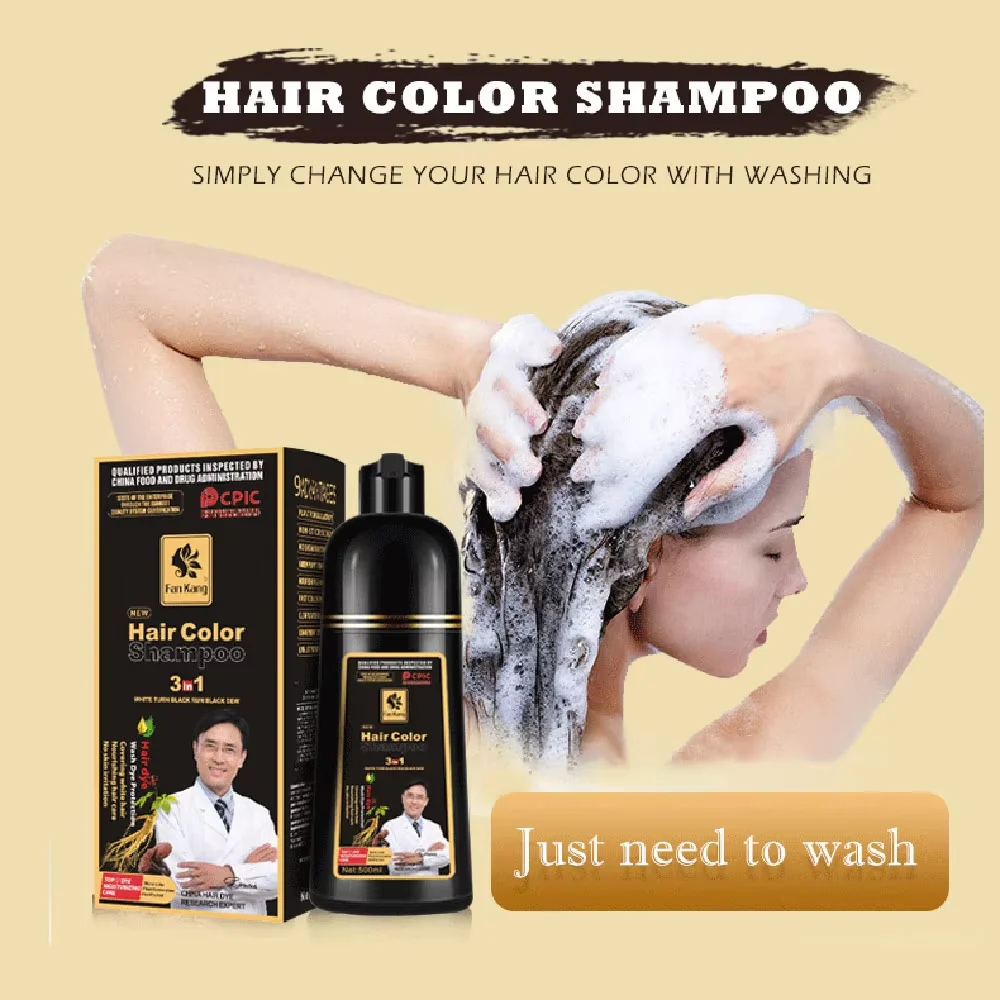 500ml Natural Herbal Hair Dye Shampoo 3 in 1 Change Hair Color Gray Hair to Dark Brown Black Deep Nourishing Fashion Hair Care