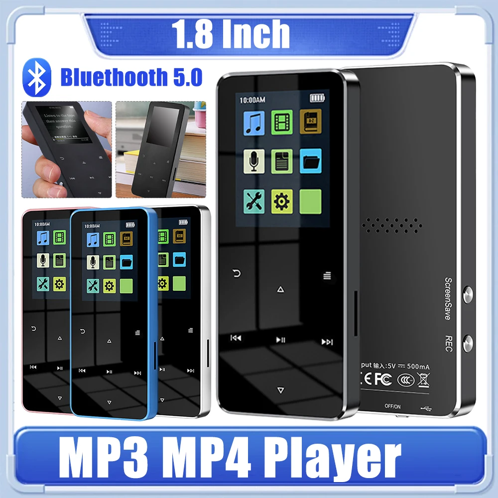 MP3 MP4 Player Bluetooth 5.0 Music Player 1.8 Inch Touch Screen Music Player E-book Recording Student Walkman Built-in Speaker