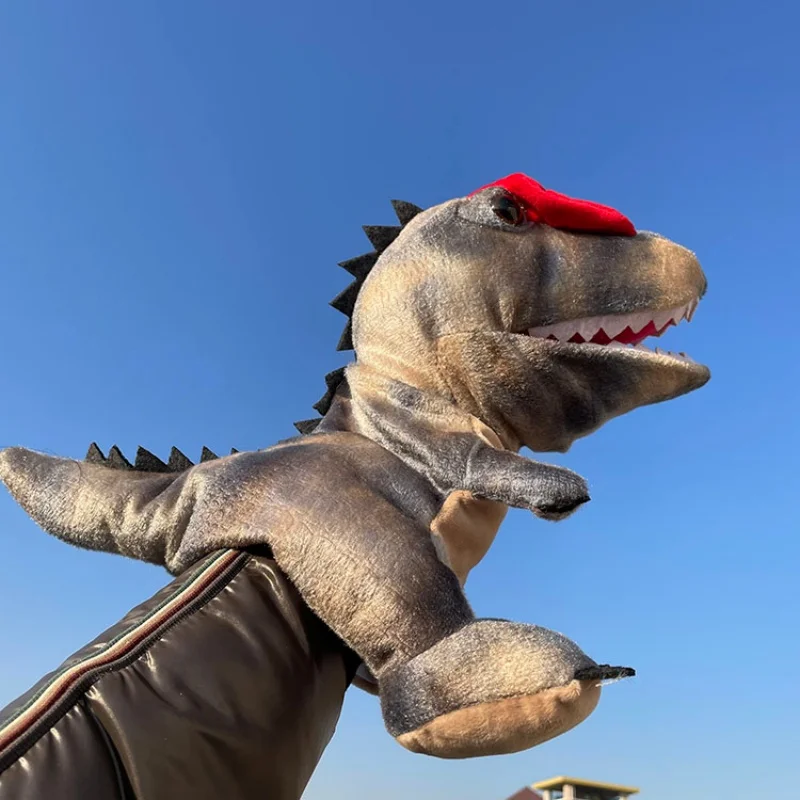 Marioneta de mano de felpa de dinosaurio realista, marioneta interactiva para juegos entre padres e hijos y accesorio de rendimiento para jardín de infantes