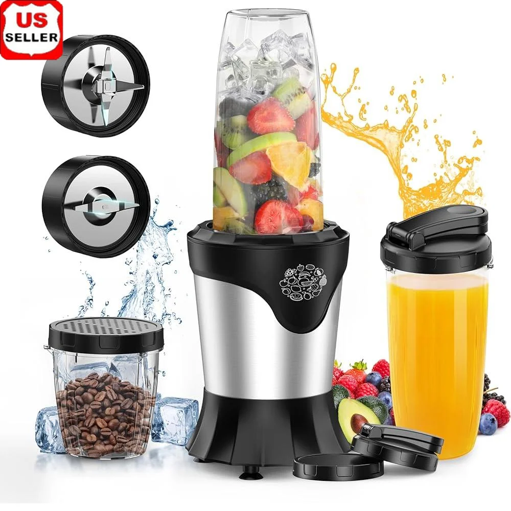 

Powerful 1100W Personal Blender Smoothie Maker with 2 BPA-Free To-Go Cups Easy Clean Compact Ice Crusher Shakes and Juices