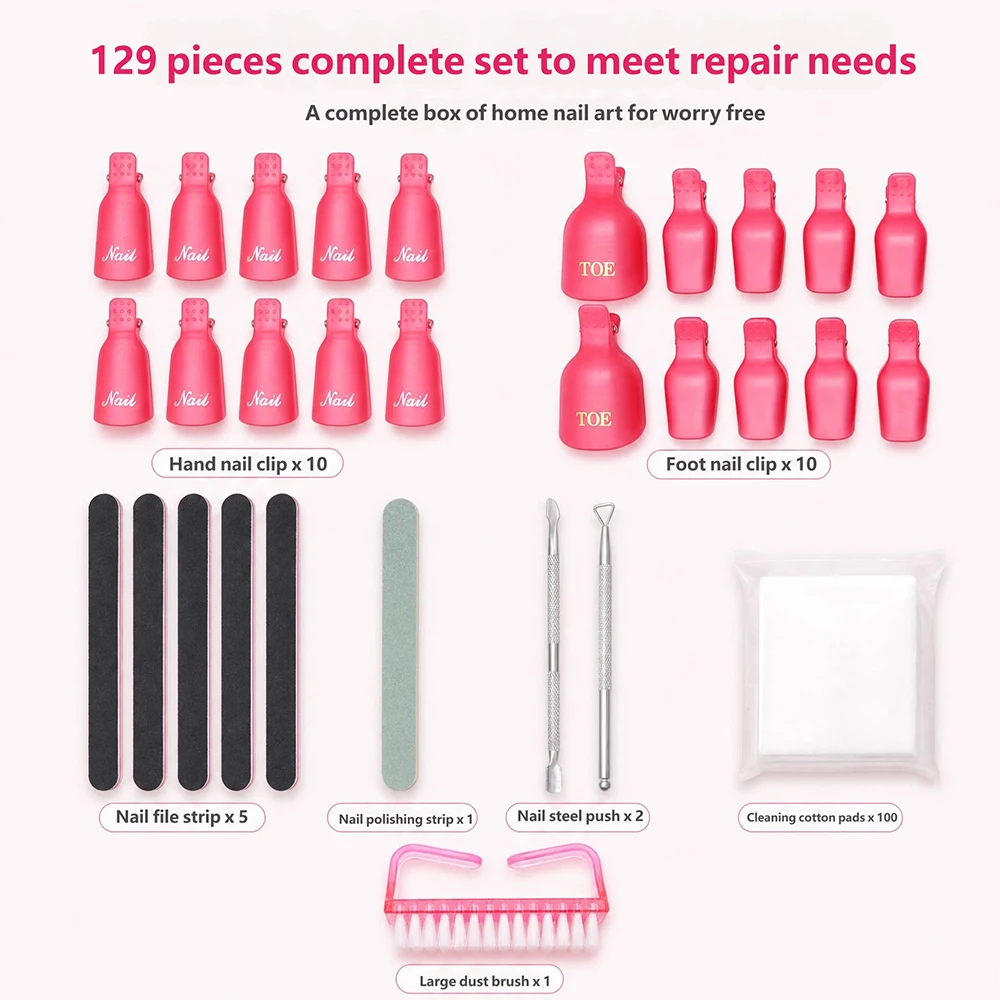 Professional Nail Prep Shine Manicure Tool Kit Nail File Cuticle Pusher Gel Nail Soak Off Remover Clip Cleaning Brush Lint Wipes