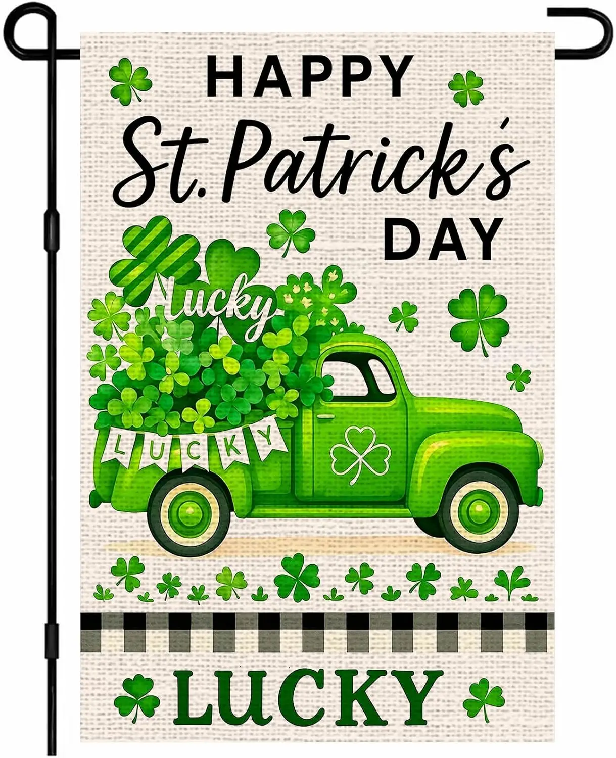 IVN St Patricks Day Garden Flag 12 x 18 Inch Double Sided Burlap Truck Clover Flags Happy St Patricks Day Lucky Green Clover ZZM