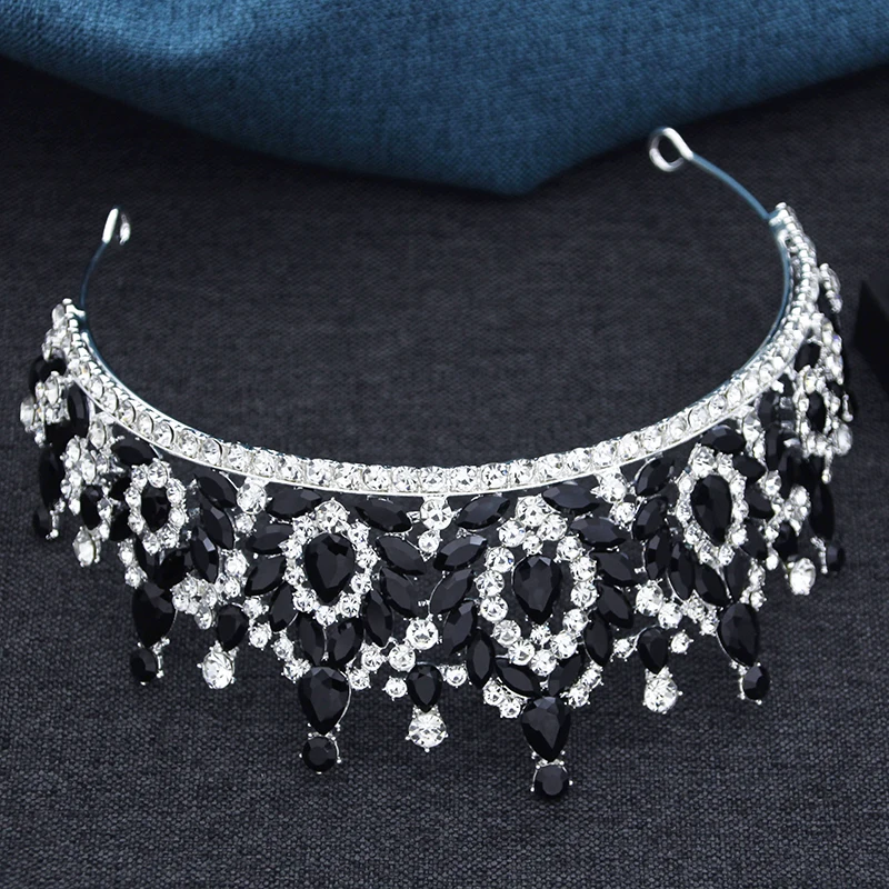 Exquisite Black Crystal Bridal Tiaras and Crowns for Queen Bride Headwear Prom Wedding Crown Hair Jewelry Accessories