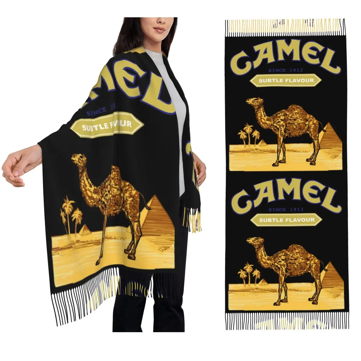 

Верблюжий шарф для сигарет, шарфы с кисточками для женщин, мягкие теплые шали и накидки, длинная осенне-зимняя шаль