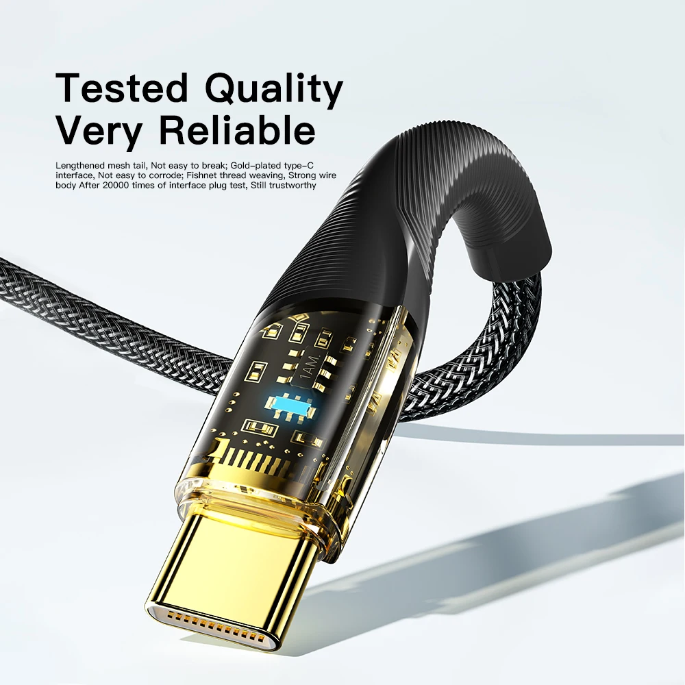 Essager 7A 100W USB A To Type C Fast Charging Cable With Led Indicator Light Data Wire Cord For Huawei OPPO Oneplus Realme