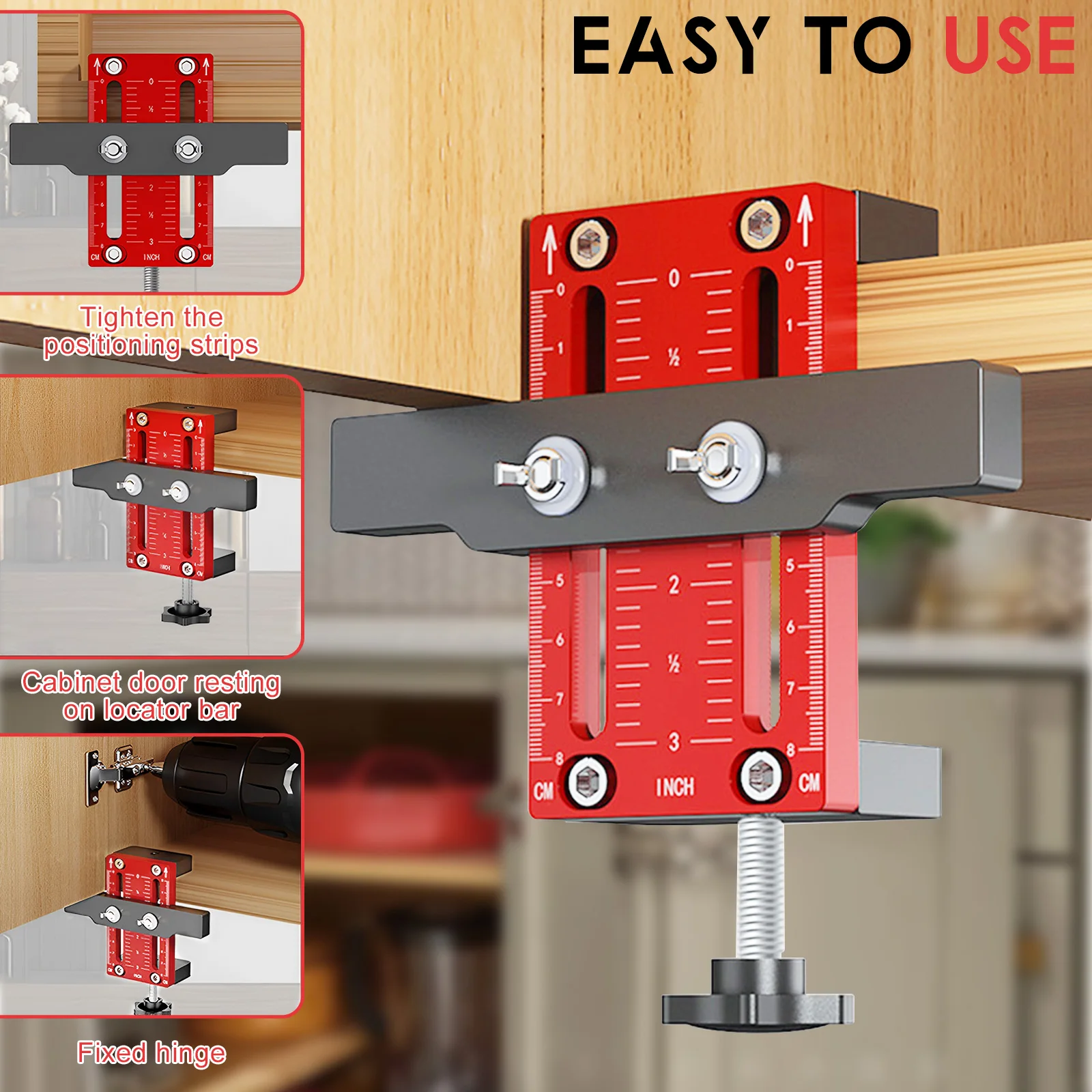 Cabinet Door Mounting Jig 10-60 mm Adjustable Cabinet Door Installation Locator Aluminum Alloy Woodworking Cabinet Frame Install