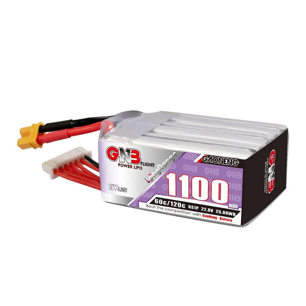 High Energy GNB 1100mAh 22.8V 6S 60C HV Lipo Battery XT30 XT60 Plug for FPV Racing Drone Long Life Battery