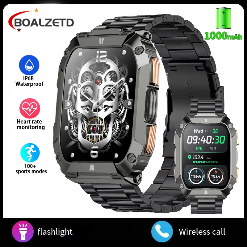 

2025 Новые уличные умные часы для мужчин Компас 1,95 дюйма AMOLED 1000 мАч Батарея IP68 Водонепроницаемые Музыкальные спортивные умные часы с давлением воздуха