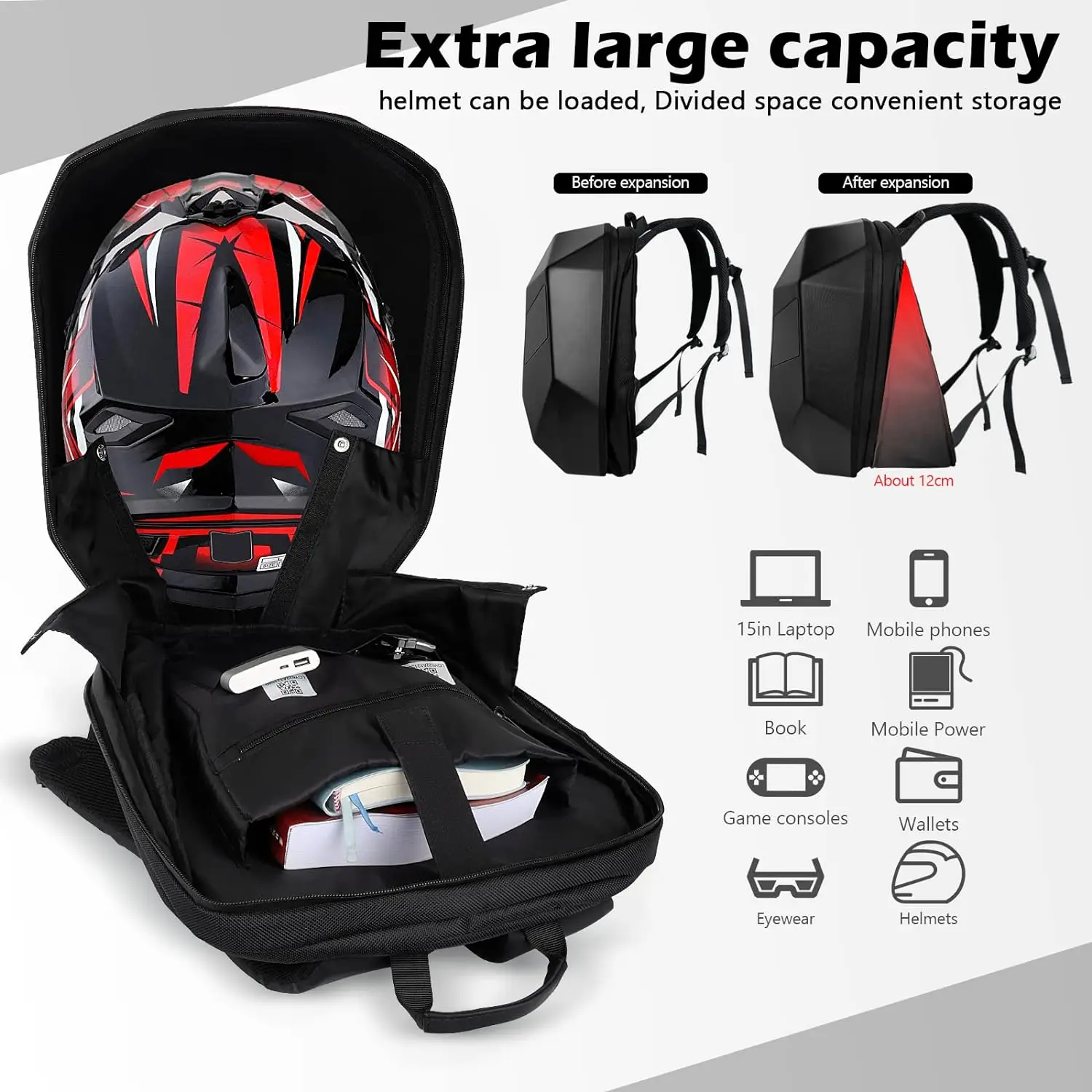 Motorcycle Backpack Knight Backpack with LED Display 3D Waterproof Hard Shell Laptop Travel Bag DIY Programmable Storage Daypack