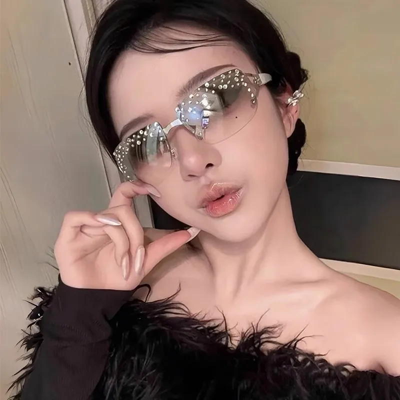 

Cyberpunk Rimless Diamond Glasses Men's Personality High-grade Sunglasses Girl's Driving Sun Glasses Outdoor Sports MJ0851
