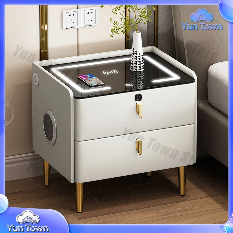 Ye Mao smart bedside table modern simple wireless charging light luxury solid wood multi-functional bedroom fingerprint lock