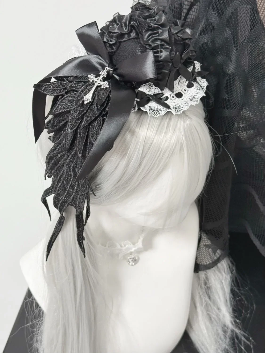 Women's Harajuku Steampunk Y2K Lace Wing Headwear Bow Mini Top Hat Hair Clip Lolita Gothic Dark Angel Cross Hair Accessories 2