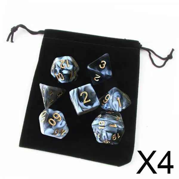 

4xPack of 7 Polyhedral Dices Set with Pouch Bar Toys for Math Teaching Black