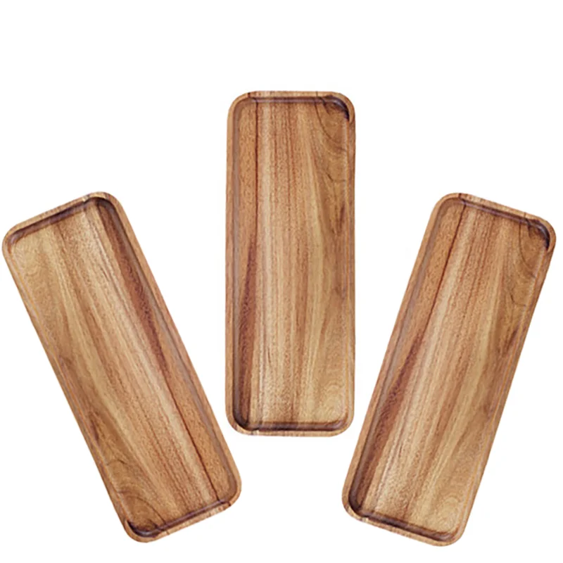 

Set of 3 Solid Acacia Wood Serving Trays Rectangular Wooden Serving Platters for Decor, Appetizer Serving Tray, Cheese Board