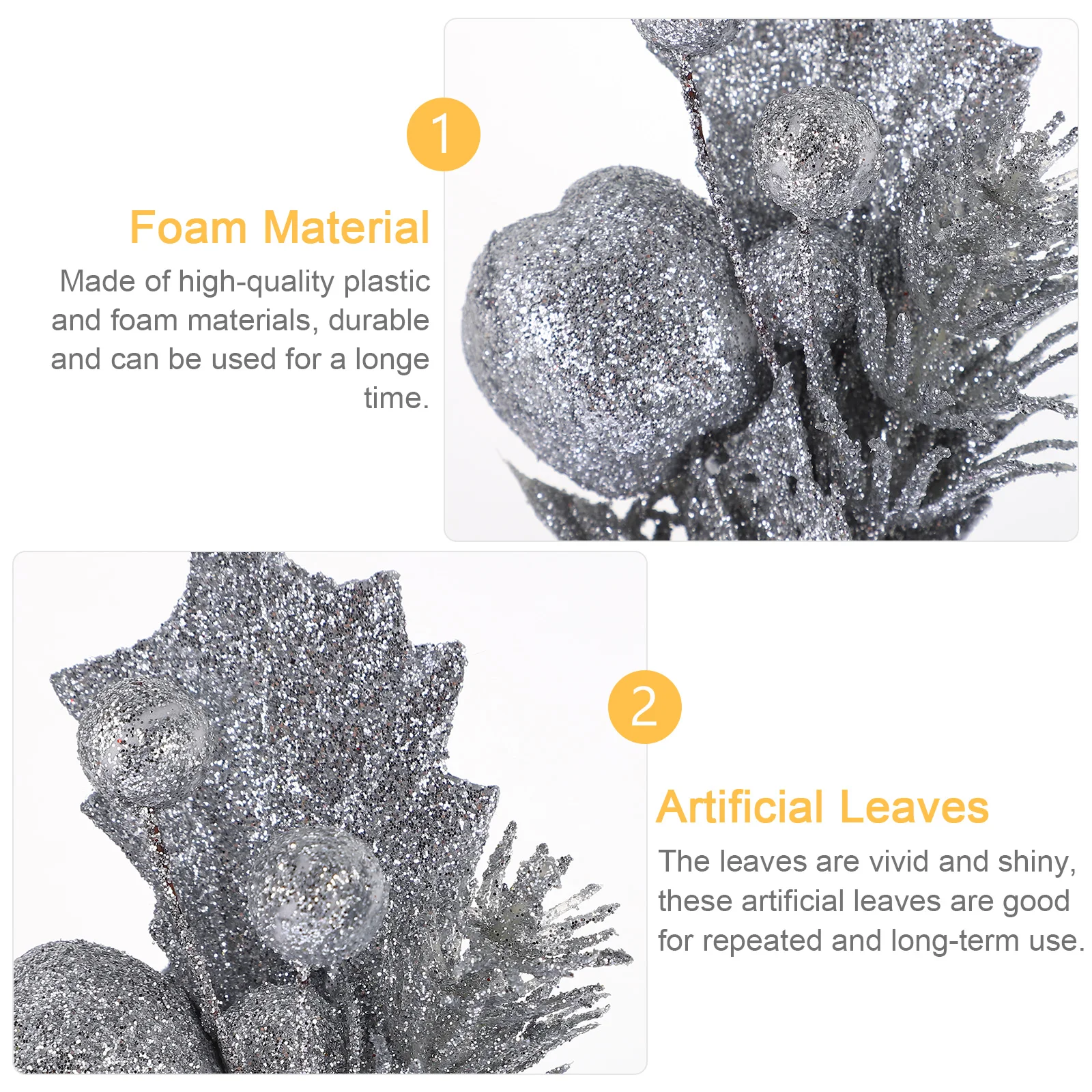 

6pcs Christmas Tree Decoration Filler Artificial Simulation Leaves Shiny Green Xmas Party Home Mall Wreath Diy Decor Props