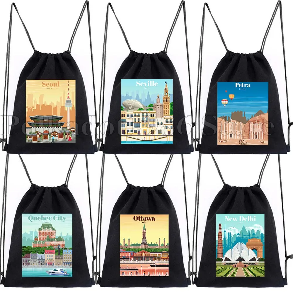 

Montreal Mumbai Munich New Delhi Osaka Oslo Petra Prague Quebec Rejkjavik Riga Canvas Drawstring Bags Soccer Backpack Sackpack