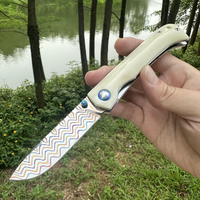 NEW Colorful Copper Damascus Steel Fine Polishing White Bull Bone Handle Smooth Bearing Camping Folding Knife