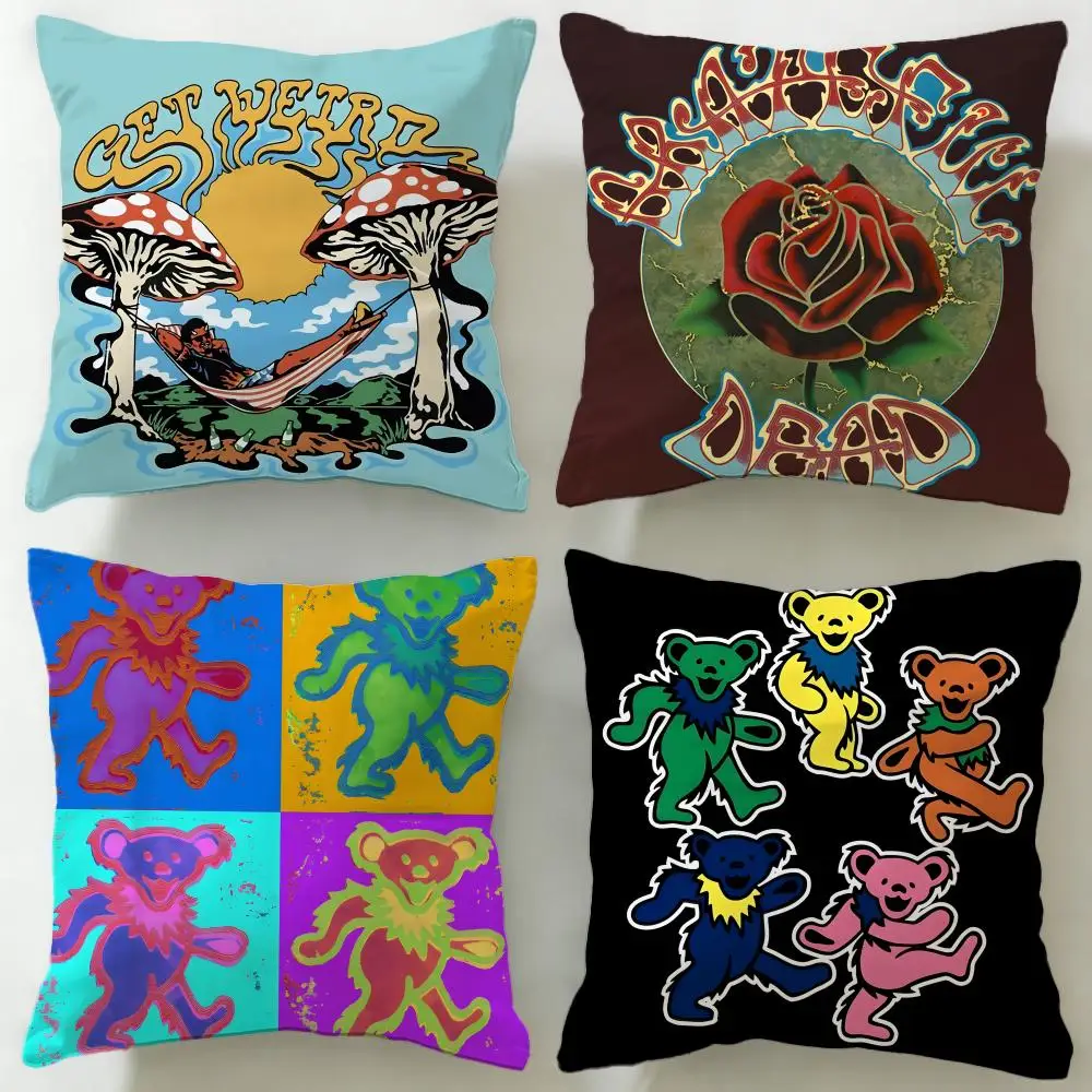 Double-Sided Grateful Dead Band Cushion Cover Elegant Rock Music Art Pillowcase Luxury Living Room Sofa Home Decor Case