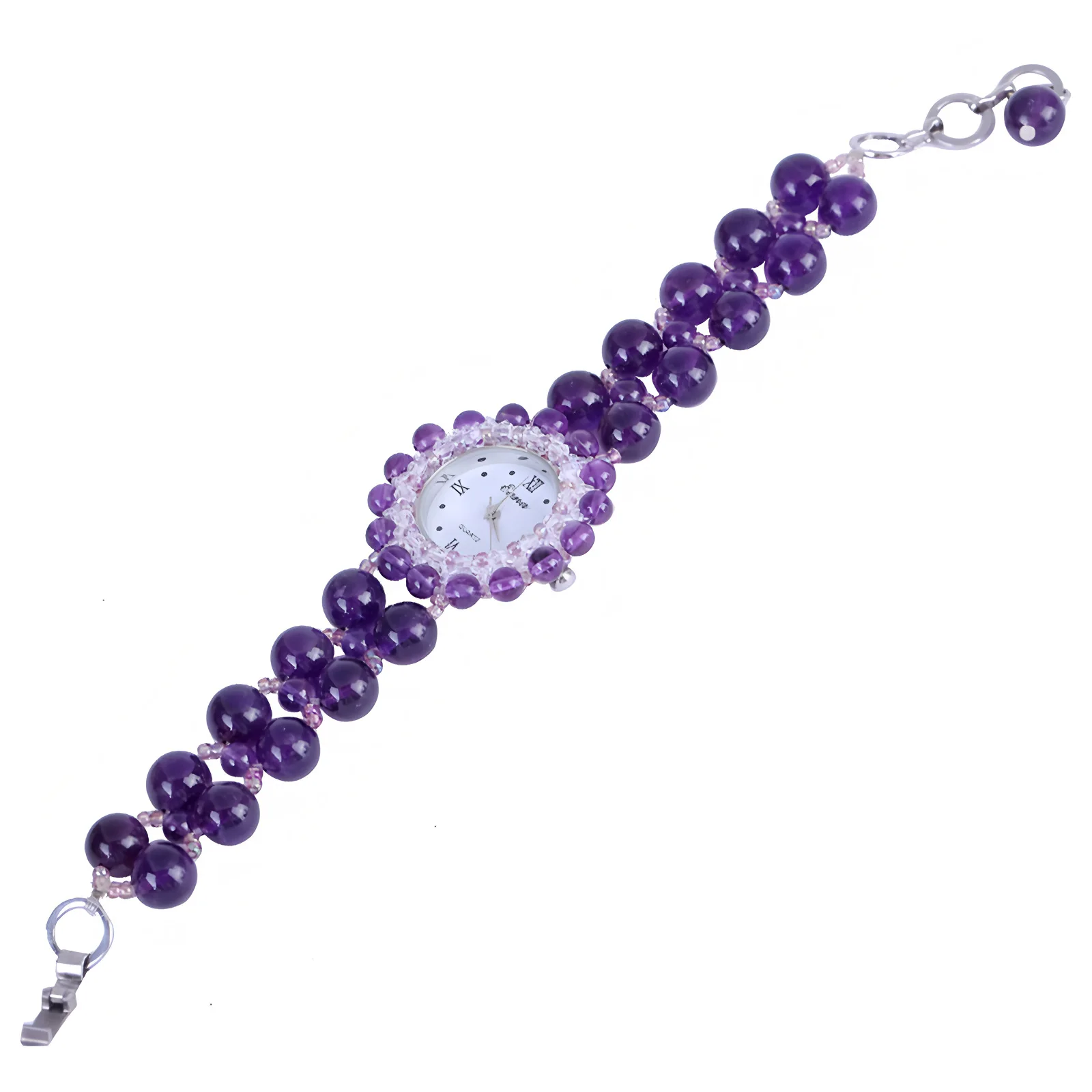 Luxury Natural Amethyst Bead Bracelet Watch for Women  Crystal Quartz Wristwatch, Elegant Fashion Jewelry Gift
