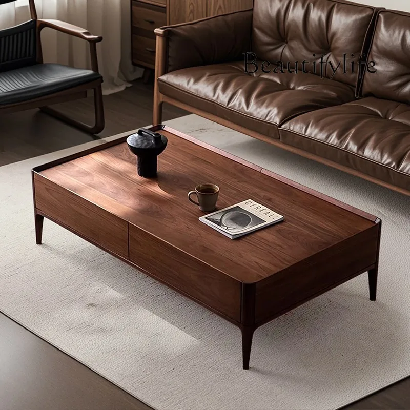 Italian light luxury solid wood coffee table living room square walnut color minimalist coffee table Nordic minimalist table