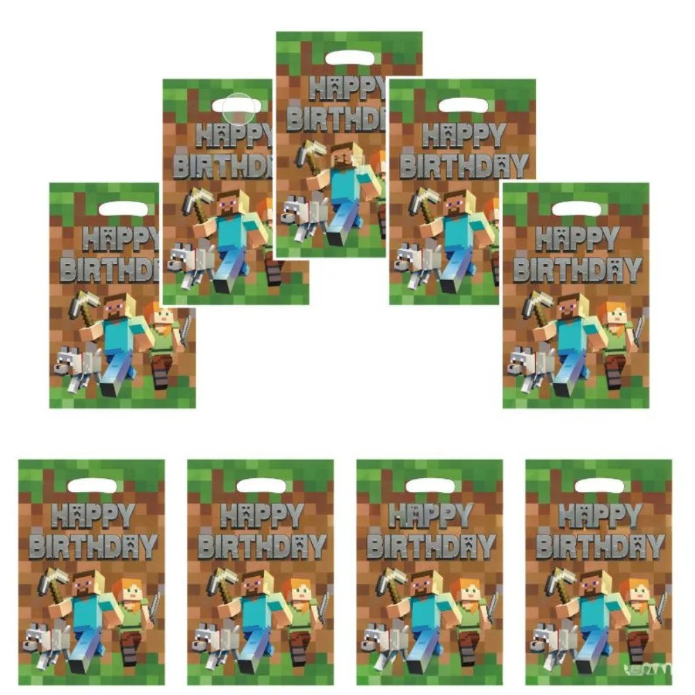 Minecraft Birthday PE Gift Bags 10Pcs Pixel Game Theme Party Favor Bags  Candy Treat Loot Bags Anime Decor Supplies Gifts