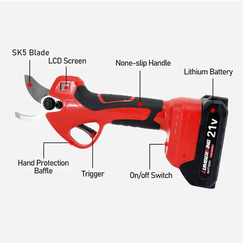 Powerful Wireless 35mm Garden Secateurs Aluminum Lithium Battery Pruning Shear Hand Pruner