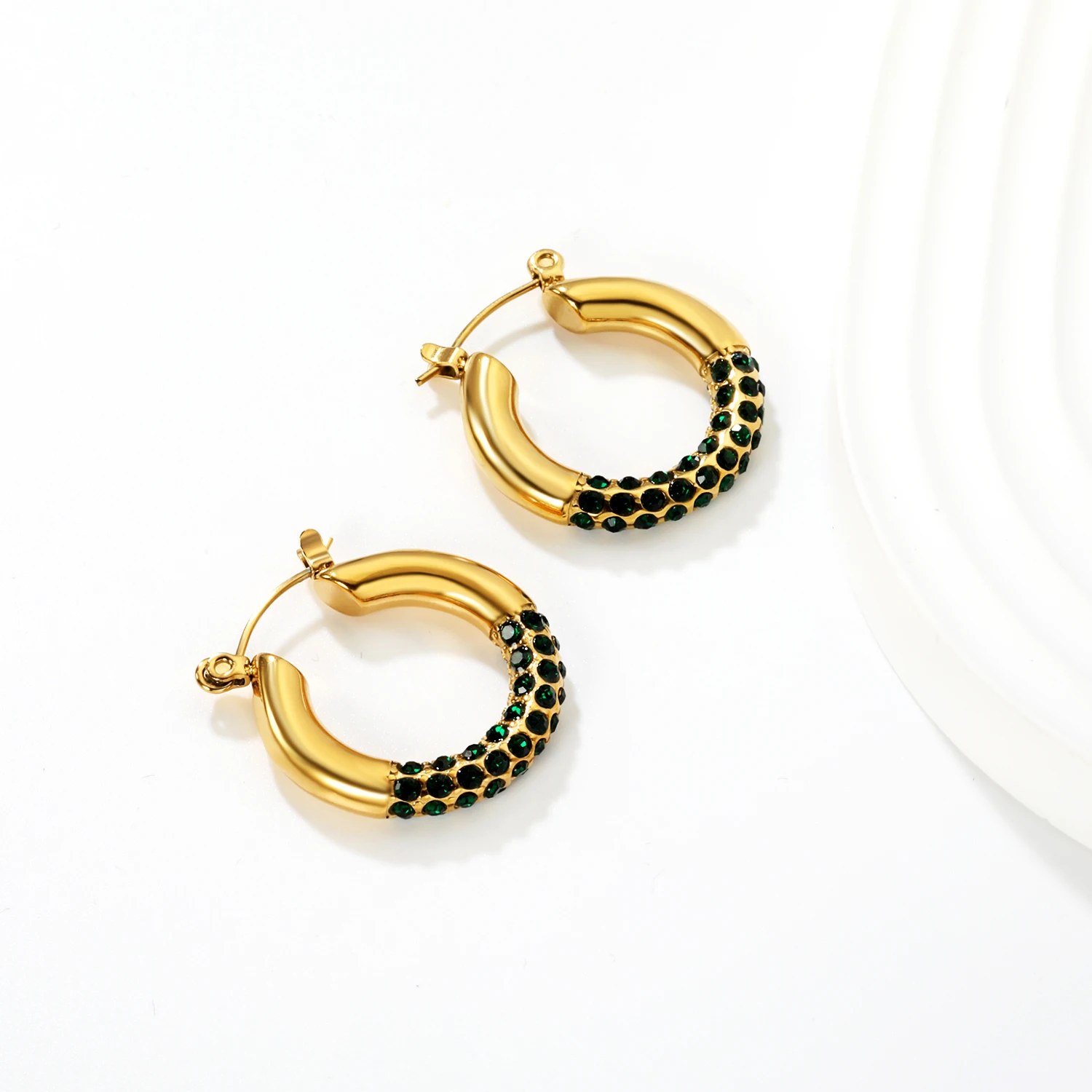 ASONSTEEL الفولاذ المقاوم للصدأ جولة هوب أقراط للنساء الفاخرة مكعب زركونيا القرط مقاوم للماء الملمس المعدني مجوهرات الزفاف #4